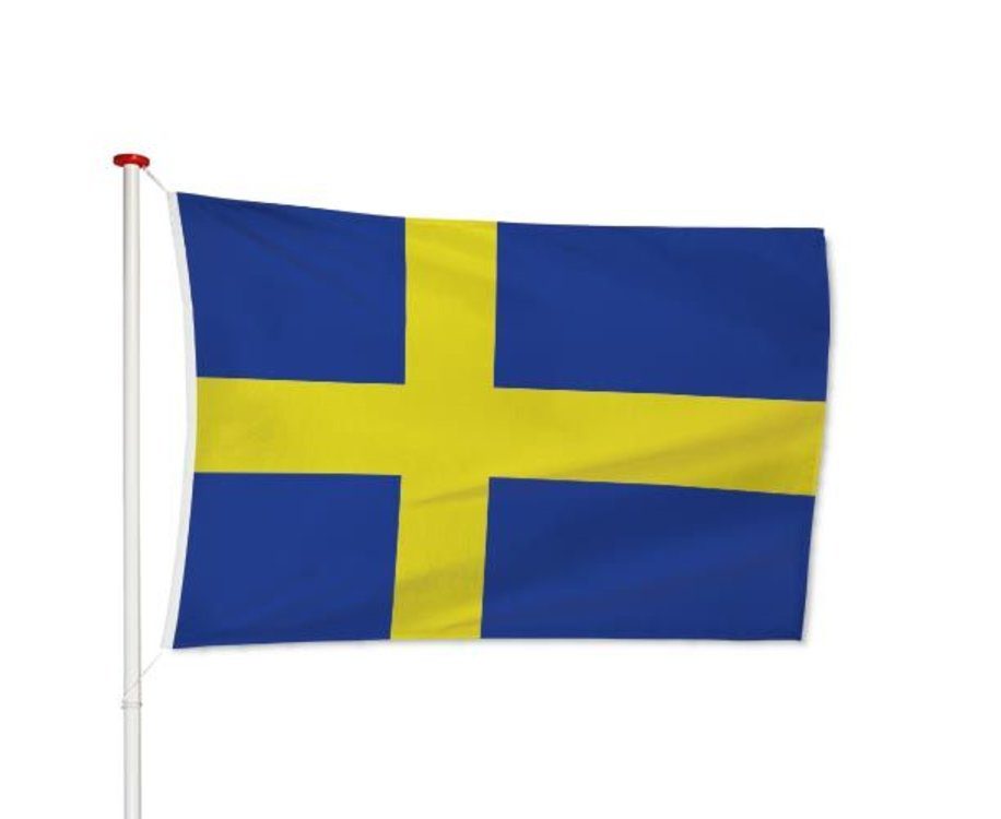 Wrok Toerist Krijger Vlag van Zweden. Blauwe vlag met geel kruis.